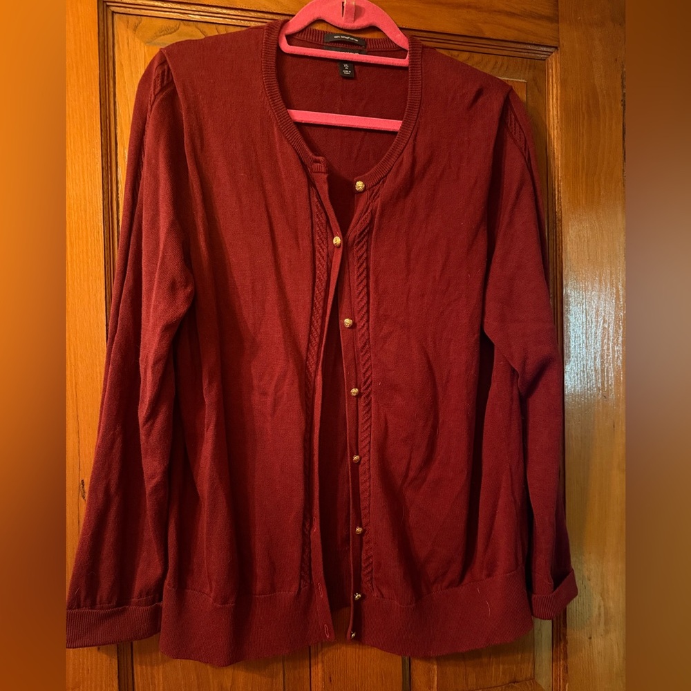 Lands' End Women's Burgundy Cardigan Sweater